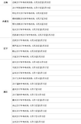 2019年全国中考时间安排