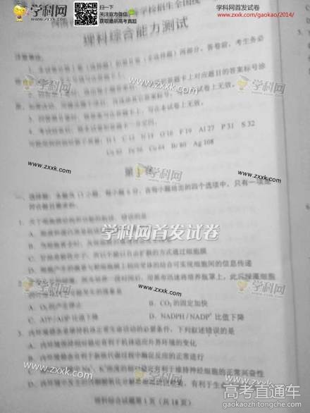 2019年高考理科综合试题(新课标I卷)