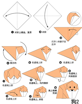 小狗手工折纸步骤图解2