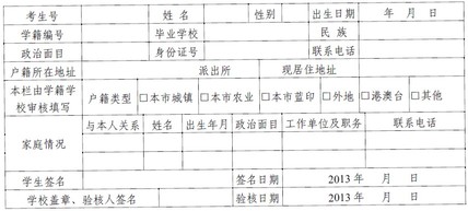 天津市八年级学生基本信息采集登记表