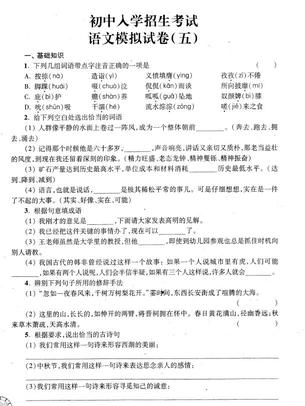 2019上海重点中学小升初考试语文模拟五1