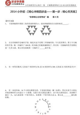 暑假作业 明心分班考试 四年级天天练第四天试卷下载