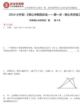 暑假作业 明心分班考试 五年级天天练第四天试卷下载