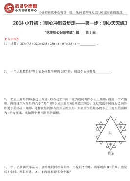 暑假作业 明心分班考试 五年级天天练第三天试卷下载