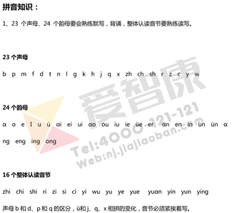 一年级苏教版语文上册知识点：拼音知识