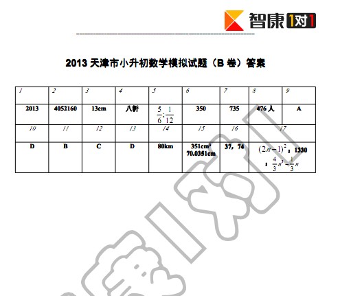 2013小升初耀华中学小卷模拟考试数学答案
