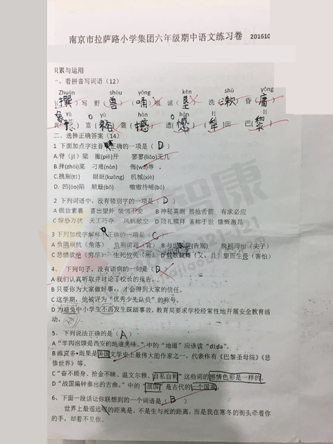 南京小学期中试卷